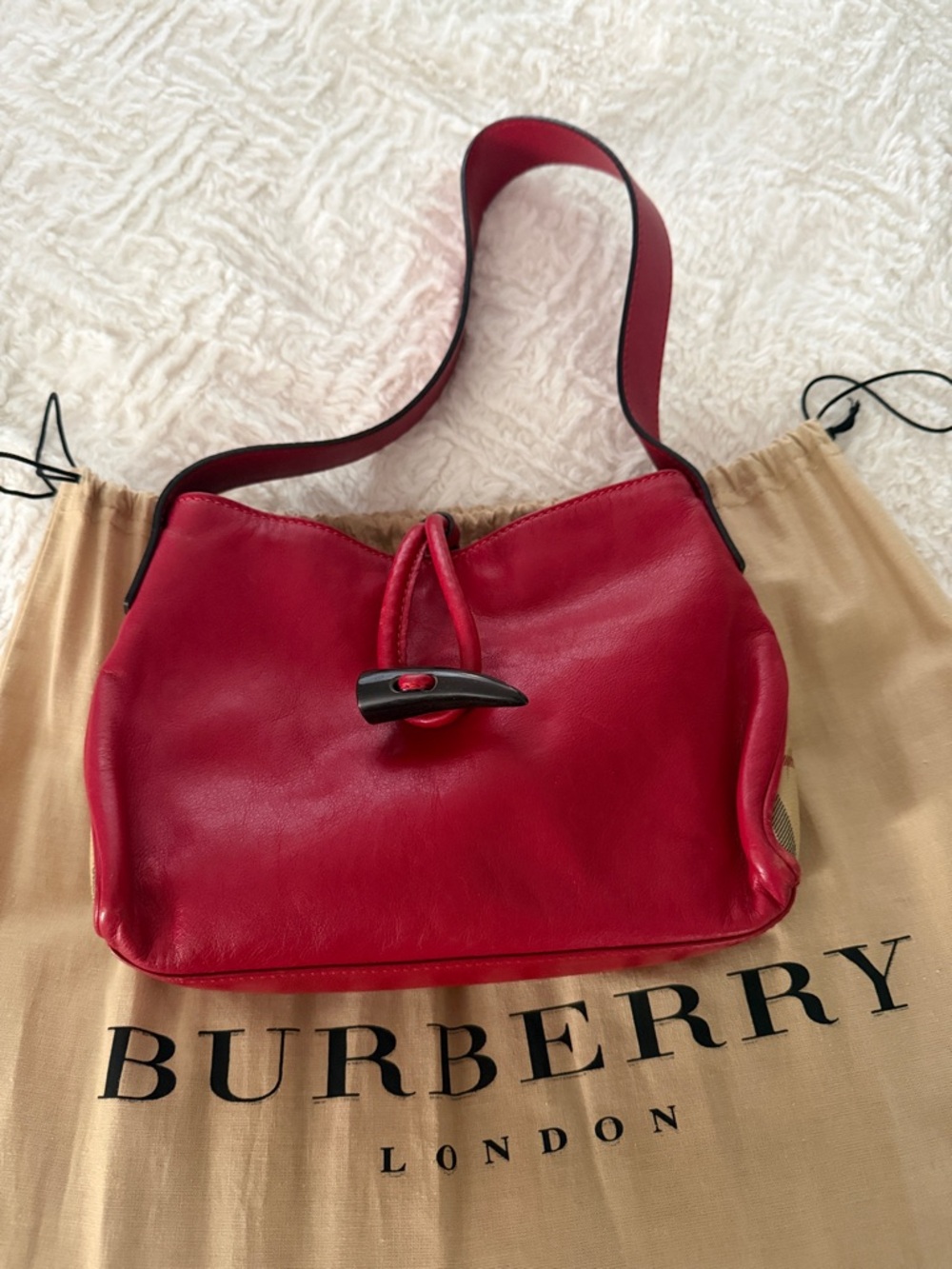 Burberry Red Leather Toggle Shoulder Bag